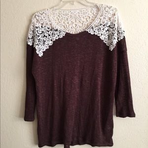 C light brown sweater with lace upper bodice